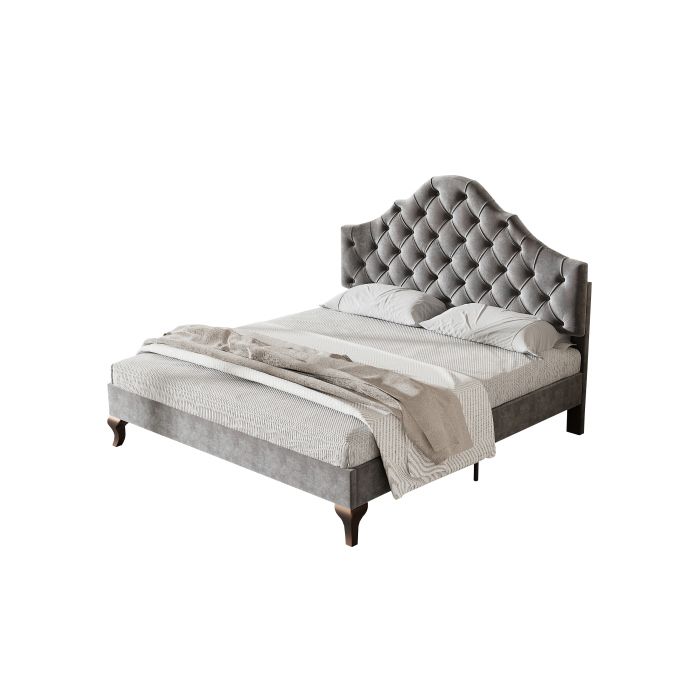 Lit rembourré - MUVOE - 140x200 cm - Tête de lit réglable - Velours gris - 2 places