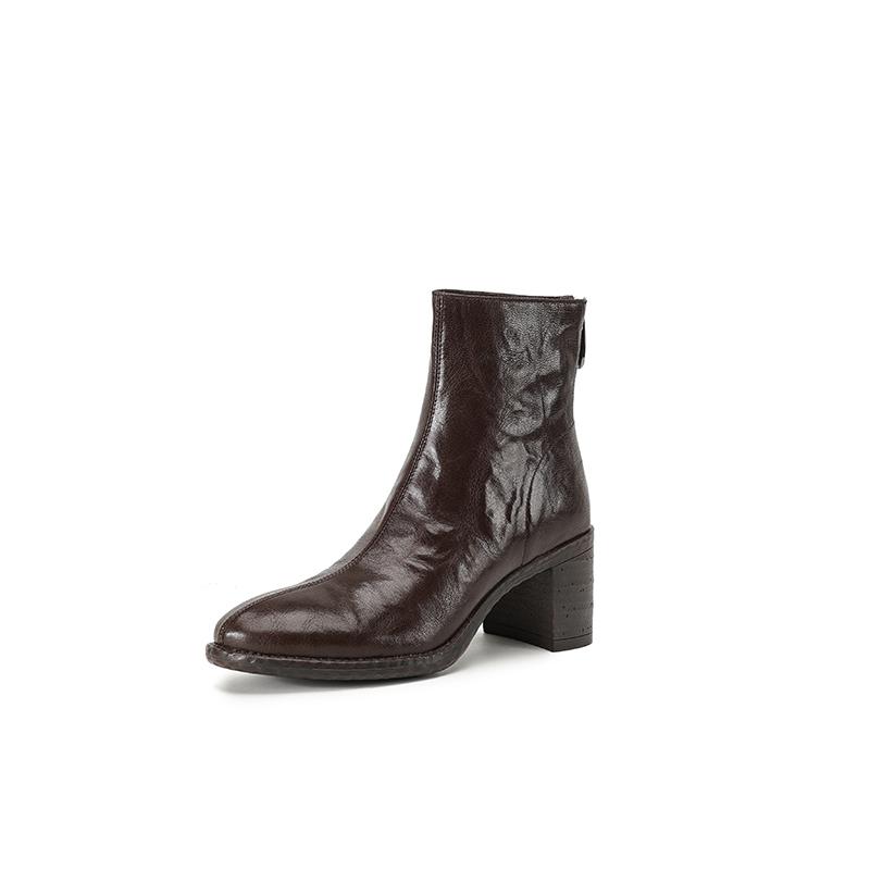 Krazing Pot Îmbrăcăminte de bază Piele de oaie Toamnă Iarnă Pantofi Tocuri groase Cizme Chelsea Vârf rotund Păstrează cald Botine cu fermoar