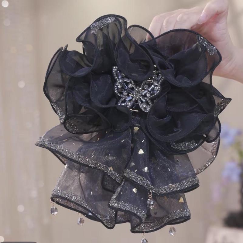 Large Bow Mesh Hairpin Temperament Elegant Women Hair Claw Princess Headdress Fashion Light Luxury Grab Clip Hair Accessories чёрный