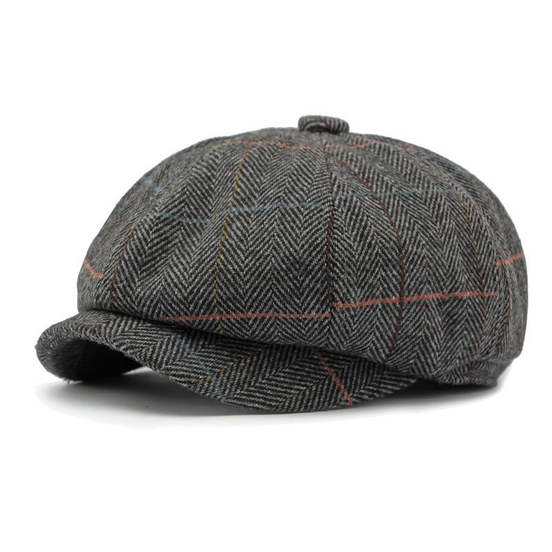 

British Newsboy Caps Men Retro Octagonal Hat Women Autumn Winter Detective Cabbie Beret Hat Herringbone Tweed Driver Flat Cap Elastic 56-59cm