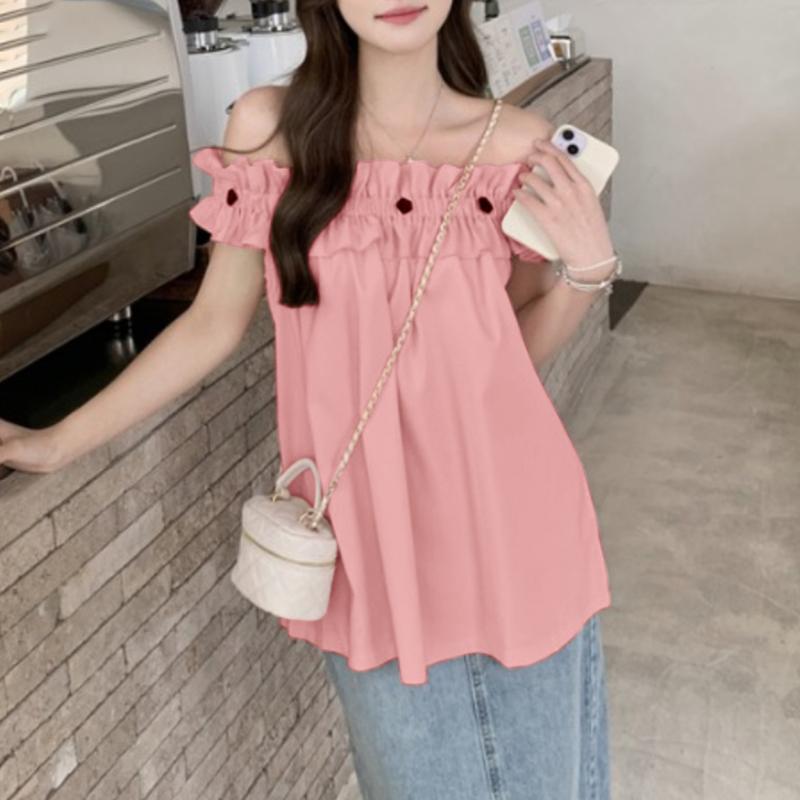 VONDA Женские летние блузки с коротким рукавом и оборками на открытых плечах 5XL синий — фото 12