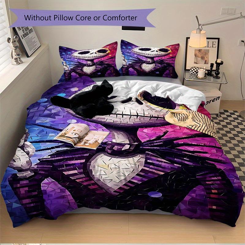 3pcs Set Nightmare Before Christmas Jack Skellington1pc of Quilt Cover+2pcs of Pillowcase, No Core, Print Bedding, All Seasons Bedroom Setting062