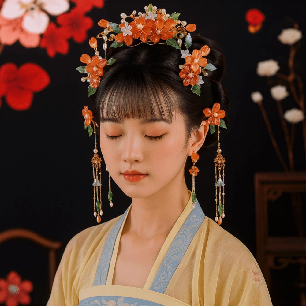 Earring Hanfu Hair Stick Pearl Flower Hair Comb Chinese Style Hairpin Set  Girl Hair Accessories