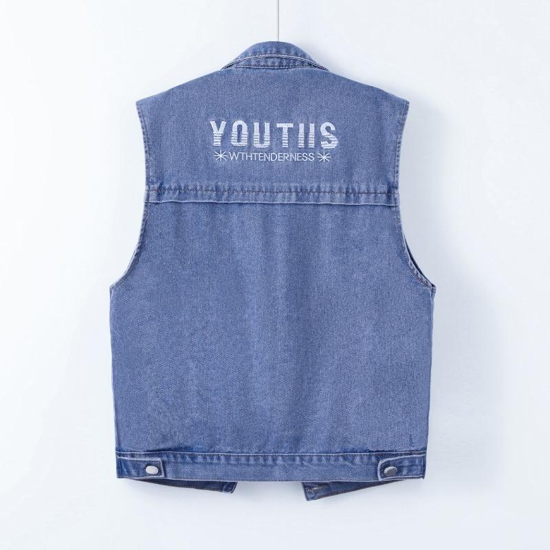 Fashionable Oversized Women's Denim Vest Cardigan Loose Fit Casual All-match with Pockets