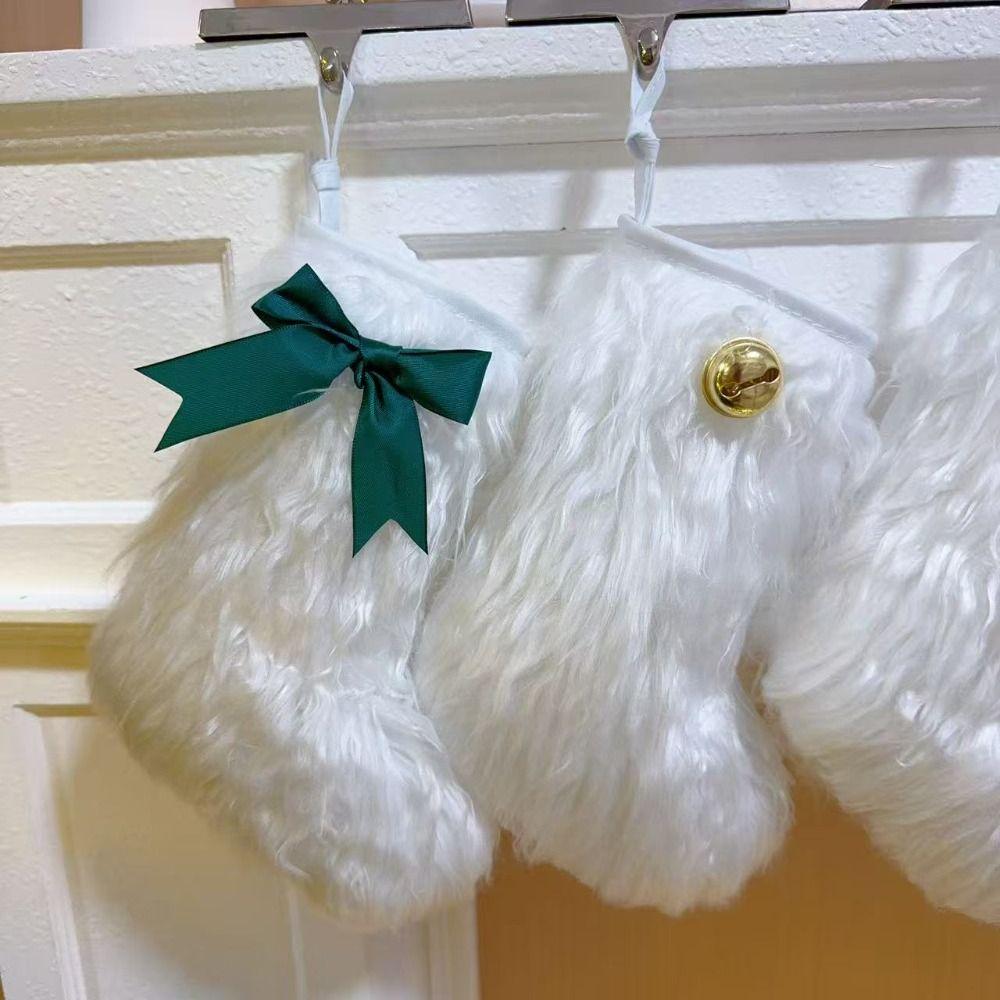 White Furry Christmas Stocking Ornament DIY Christmas Hanging Decoration Holiday Decorations