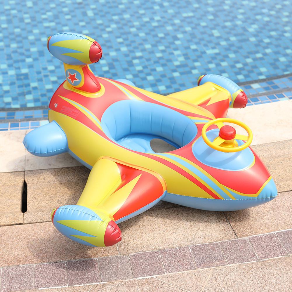 Children's Inflatable Plane Swim Ring With Reinforced Bottom Eco-friendly Pvc Material Printed Design