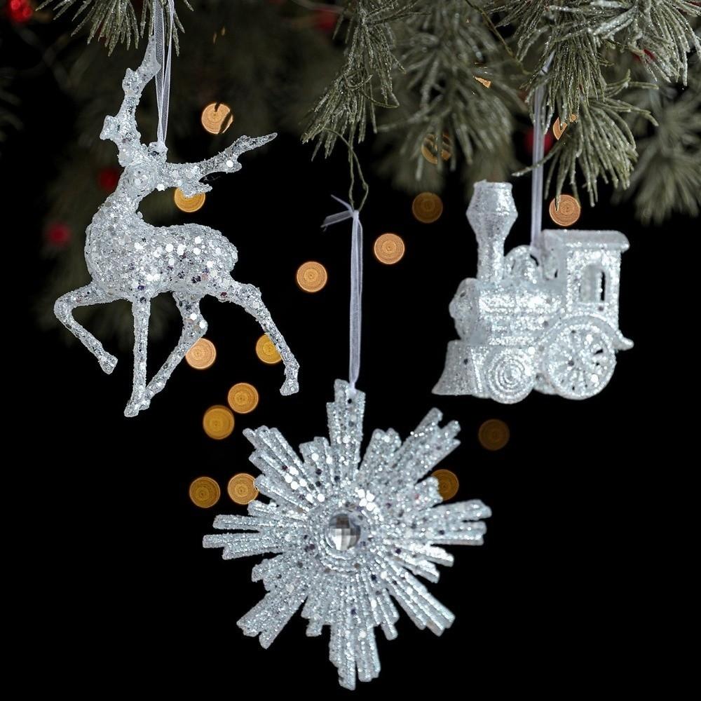 3D Christmas Tree Pendant Glitter Xmas Tree Pendant Snowflake Hanging Pendant  Holiday Season