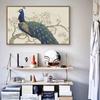 Elegant Arts Blue Peacocks On Tree Pink Flower Traditional Chinese Pastoral Canvas Painting Wall Posters for Home Decor