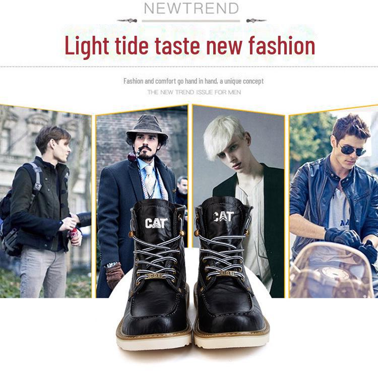 Unisex Carter Martin Leather Work Boots - British Style, High-Top, Yellow, Short Ankle Boots for Autumn and Winter.