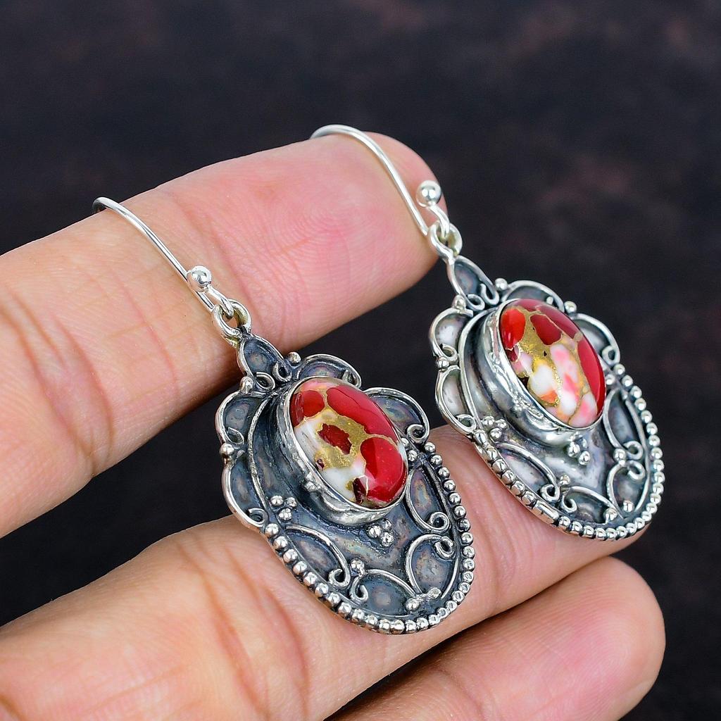 Kingman Red Mohave Copper Turquoise Earring Vintage Earrings Awesome Gemstone Jewelry 925 Sterling Silver Earring Handmade Jewelry for Gifts