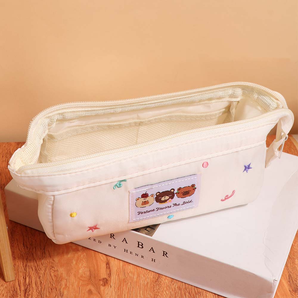 Large Capacity Kawaii Pencil Bag Bear Pattern Pen Pencil Case Ins Fashion Stationery Bag  School