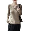Women's Ribbed Wool V-Neck Sweater, Slimming Fit, Autumn/Winter Pullover