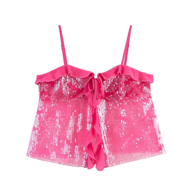 Kaslead New Arrival Women's Clothing Fashion Style Stylish Simple and Versatile Casual Sequin Sling Tops 9491887