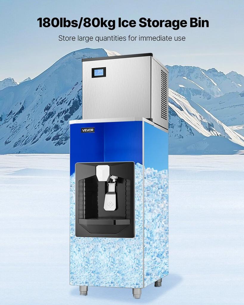 20 Lbs/Min Ice Dispenser 180 Lbs Storage Capacity Ice Bin for Ice Maker
