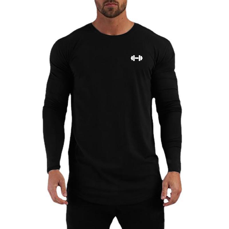Muscleguys Autunm Mens Long Sleeve Running T-shirts O-neck Cotton Gym Clothing Slim Fit Sports T Shirts Bodybuilding Shirts Fitness Tees