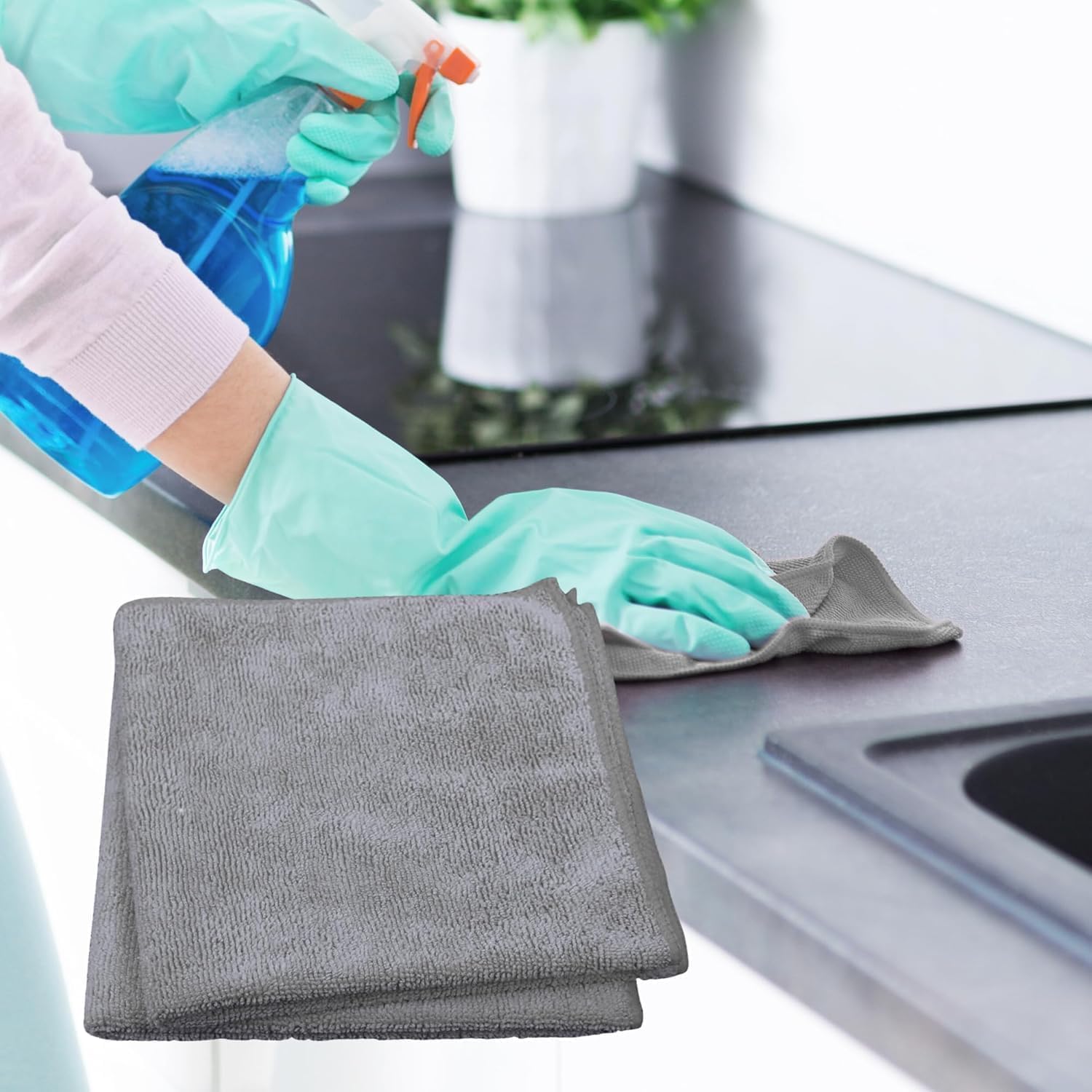 Microfiber Cleaning Cloth 40x40 cm Grey – Ultra Absorbent 250 GSM Lint-Free Soft Towel for Home, Kitchen, Car, Bathroom & Furniture – Reusable,