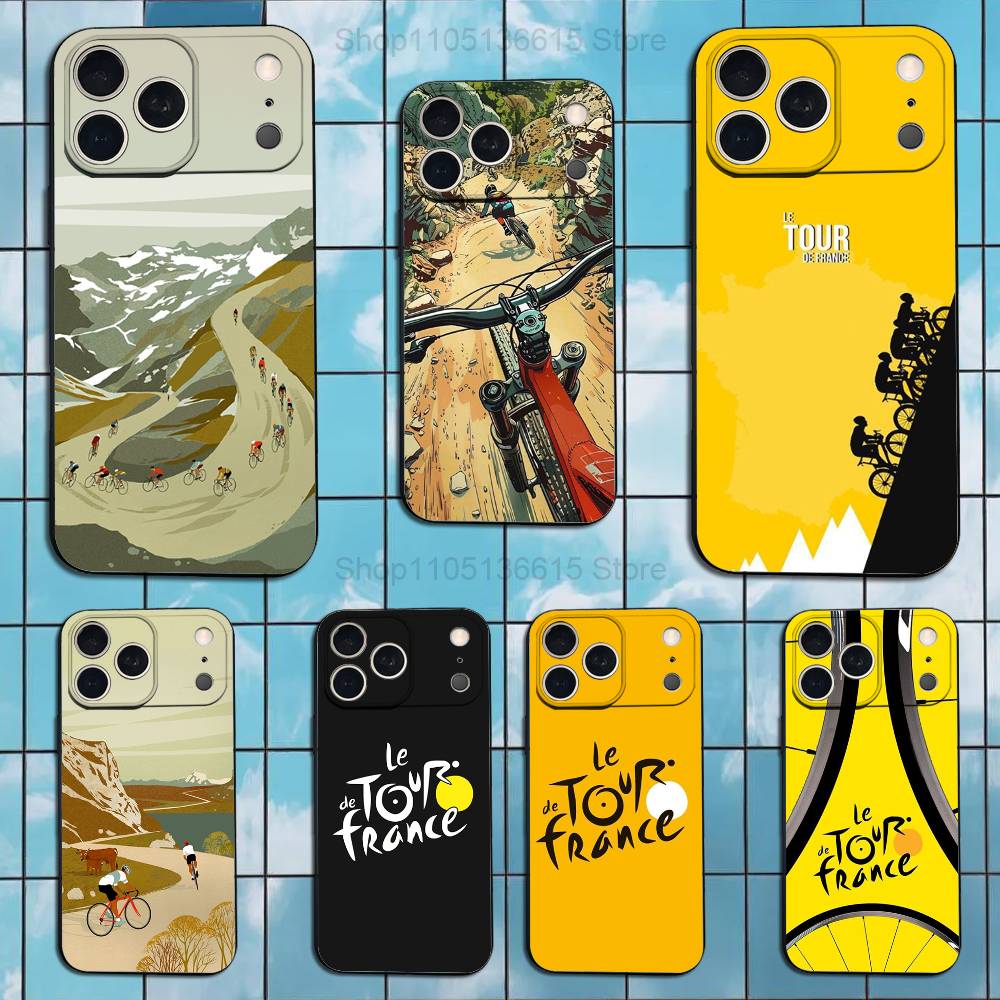 Custodia Bici TOUR DE FRANCE Per iPhone 12,14,15,16,17,13,11,X,Mini,Plus,Pro Max,8,7,XR,SE,XS,Silicone Morbido Nero