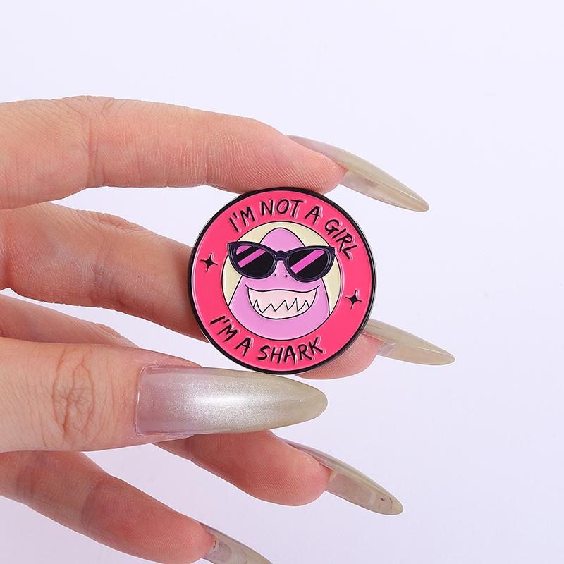 Cute Monster Enamel Pins Custom I'M NOT A GIRL I'M A SHARK Brooches Lapel Badges Clothes Funny Jewelry Gift for Kids Friends