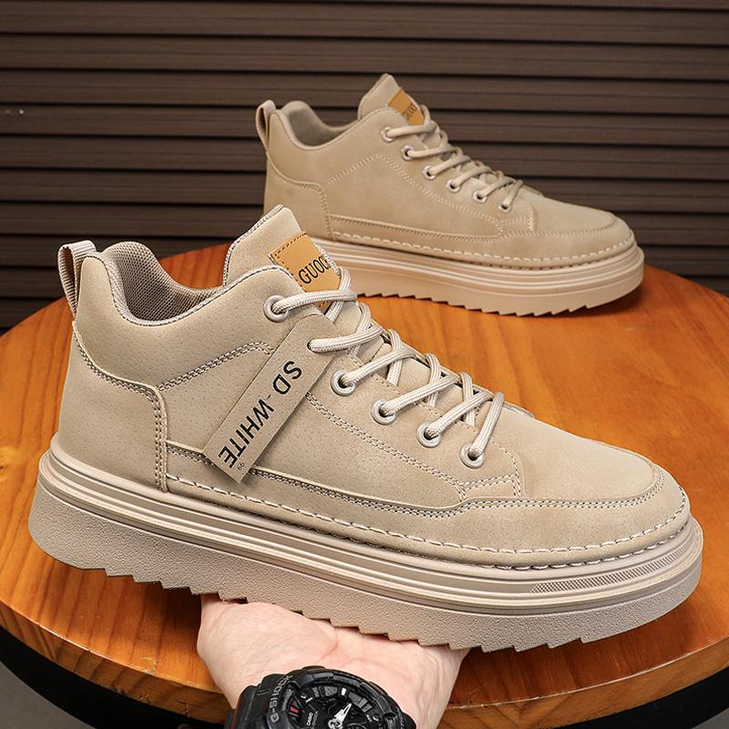 2025 Spring New Men's Shoes Korean Version of Trendy Versatile Tooling Shoes Men's Platform Mid-top Martin Shoes Casual Leather Shoes