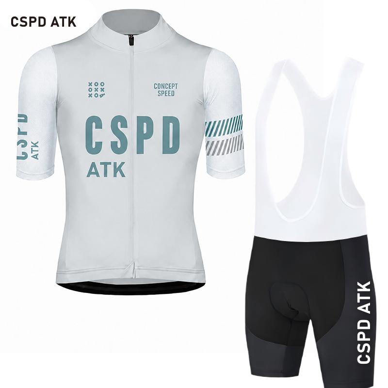 CSPD ATK Men's Summer Cycling Clothes MTB Bicycle Sports Shirt Set Polyester Fiber Cycling Top Sponge Cushion Cycling Paddle