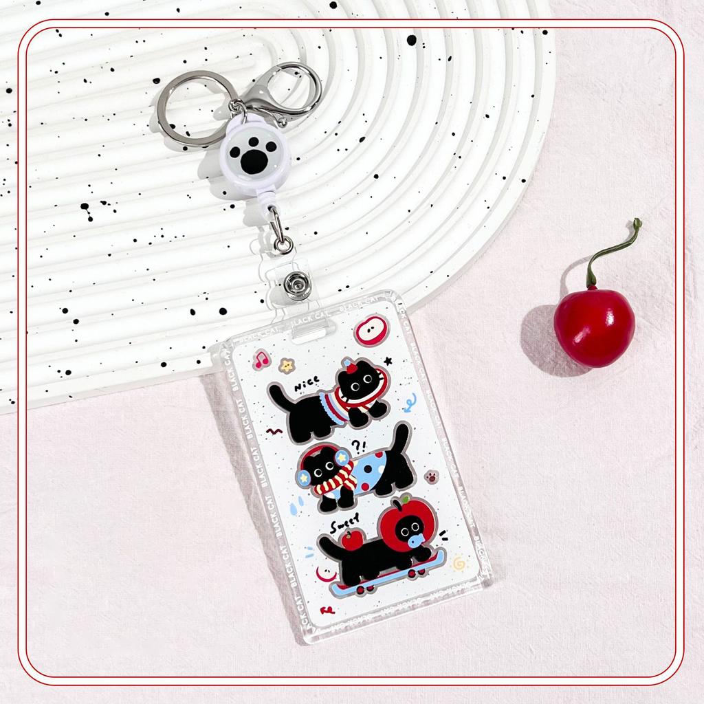Kawaii Cat Keychain Sliding Card Holder Student Meal Card Bus Card Photo Card Holder Lanyard Lady Id Card Credit Card Holder