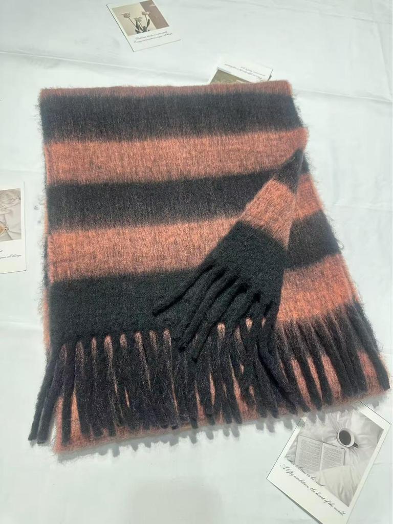 Damen Winter Farbblock Gestreifter Quasten Schal - Warm, Vielseitig, High-End Mode Halswärmer Schal.