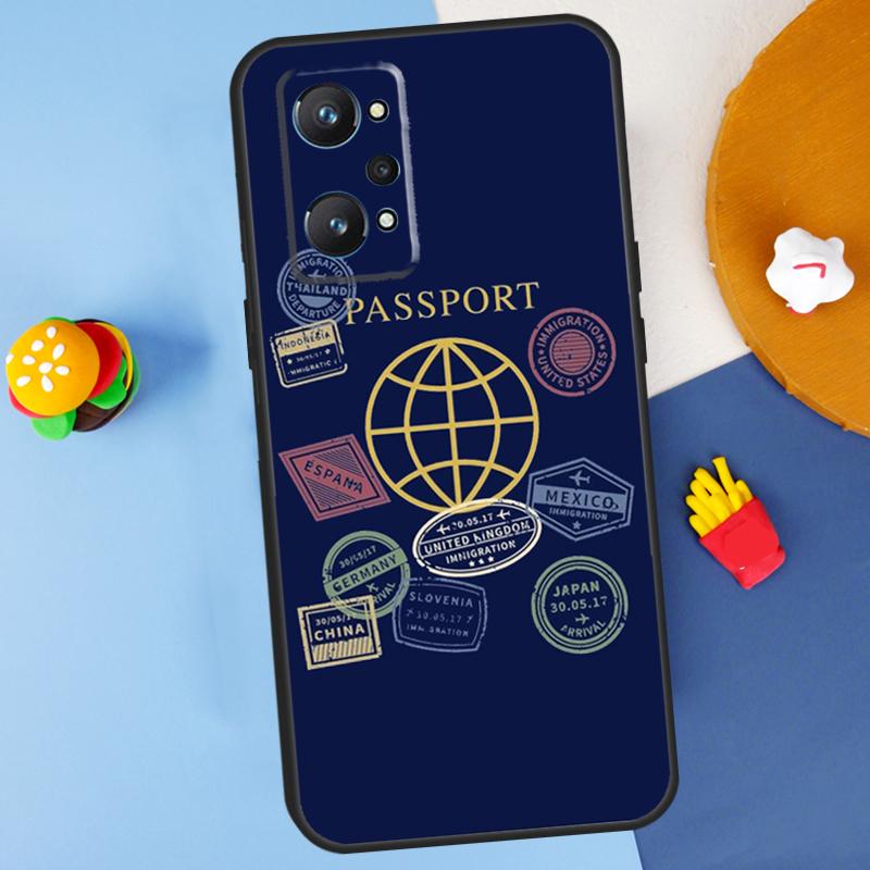 Passport Travel Stamps For Realme GT 6 6T 5 GT7 Pro C61 C75 C55 C51 C21Y C25S C67 C53 13 12 10 11 14 Pro Plus Case