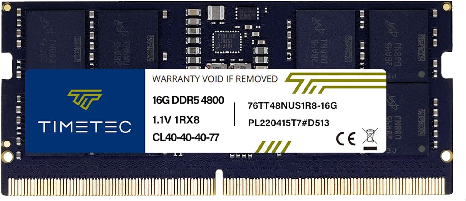 

Timetec Hynix IC Laptop Memory DDR5 4800MHz SODIMM PC5-38400 (4800MHZ 16GB)