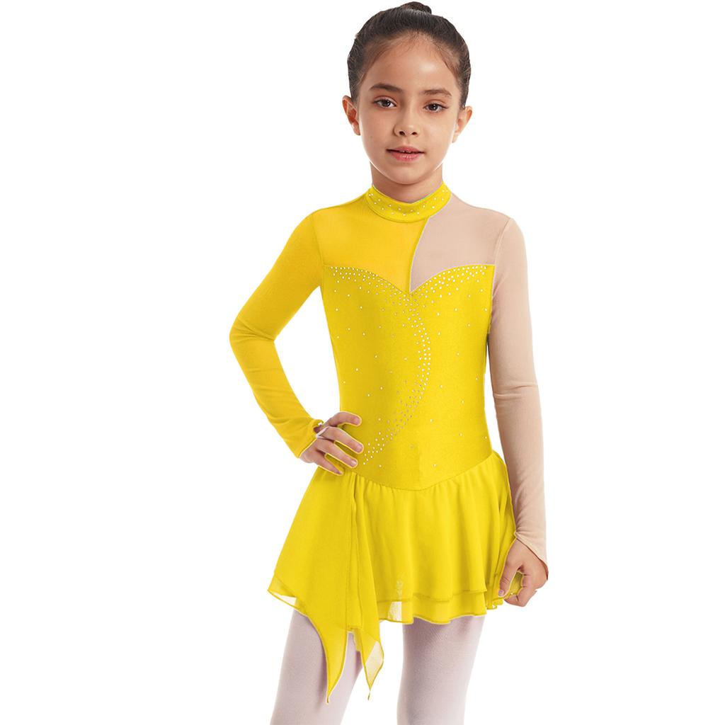 Κορίτσια Junior Sparkly Sequins Μακρυμάνικο Φόρεμα Χορού Leotard Στολή Διαγωνισμού καλλιτεχνικού πατινάζ Όμορφα ενδύματα χορού