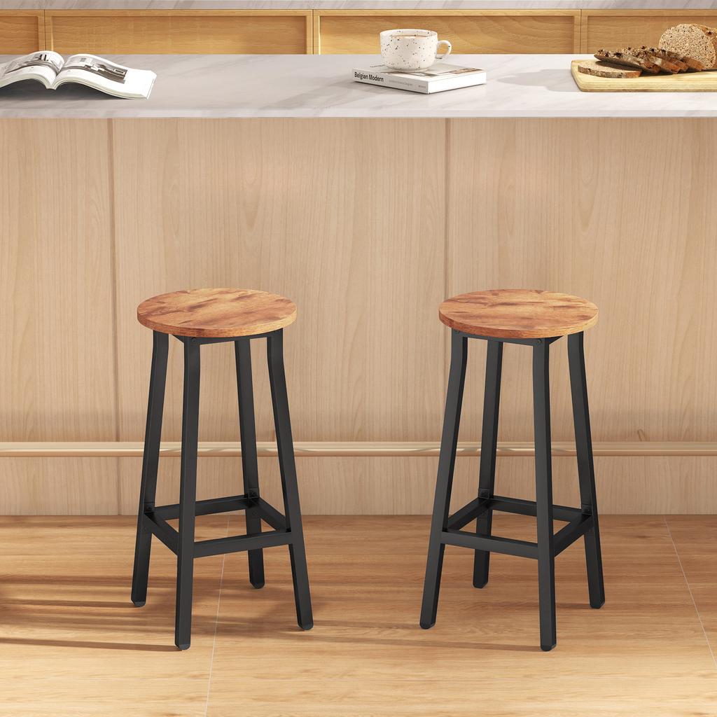 Bar Stools Set of 2 Breakfast Bar Stools with Footrest, Industrial Round, 32 x 32 x 65 cm, Rustic Brown
