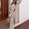 Home Suit Set Women European and American Print Long Sleeve Shirts + Trousers Two-piece Suit Home Wear Casual
