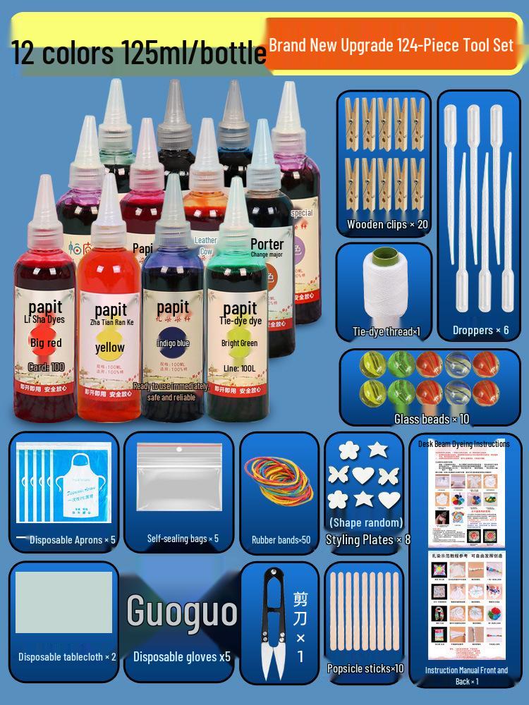 Complete Tie-Dye Kit: Rubber Bands, Clips, Embroidery Hoops & Materials for Kids' Printing & Dyeing Projects