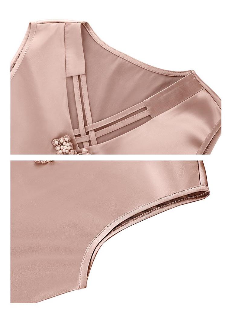 2023 Spring Satin Slimming Retro Frog Button Shirt for Women