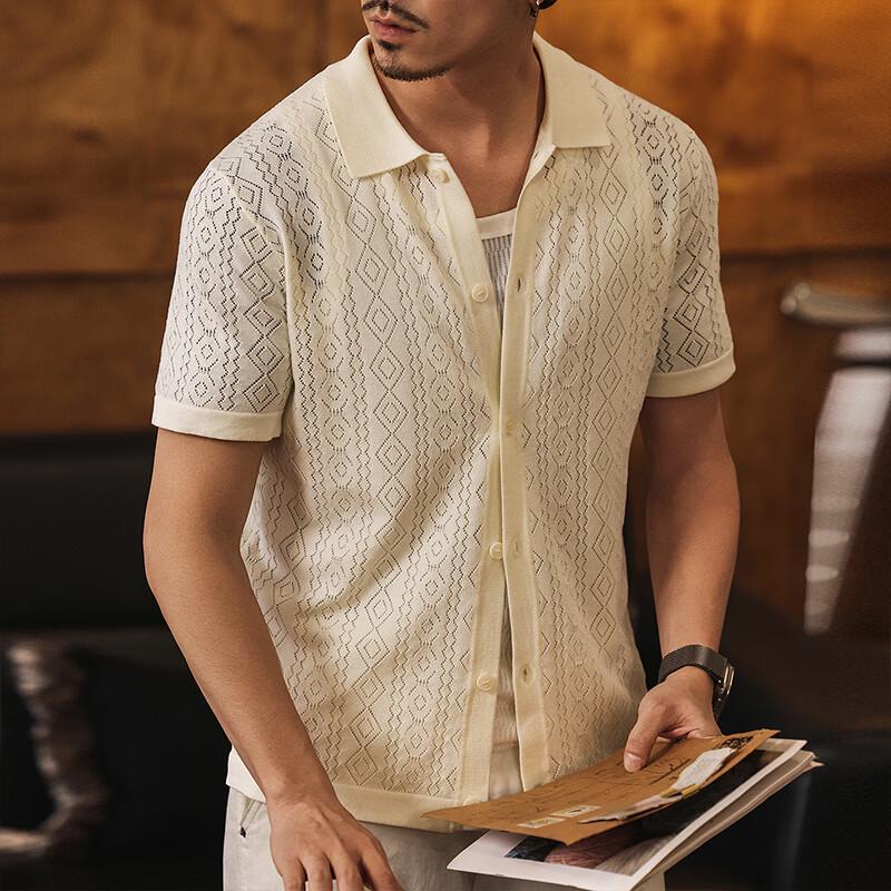 Men's Ice Silk Hollow Knit Short Sleeve Polo Cardigan