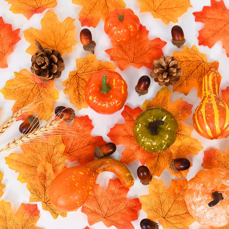 50Pcs/set Artificial Pumpkin Maple Leaves Pine Cone Halloween Thanksgiving Fall Table Home Decoration Photo Props Ornaments