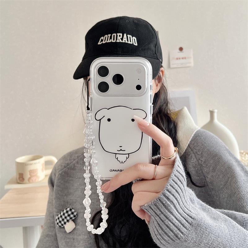 Adorable White Dog Chain Phone Case for iPhone 17, 16 Pro Max, 15, 14