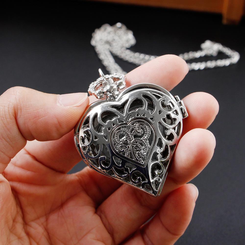 Women Love Pocket Watch Antique Steampunk Vintage Quartz Pocket Watch Rose Gold Case Necklace Pendant Clock Chain Womens