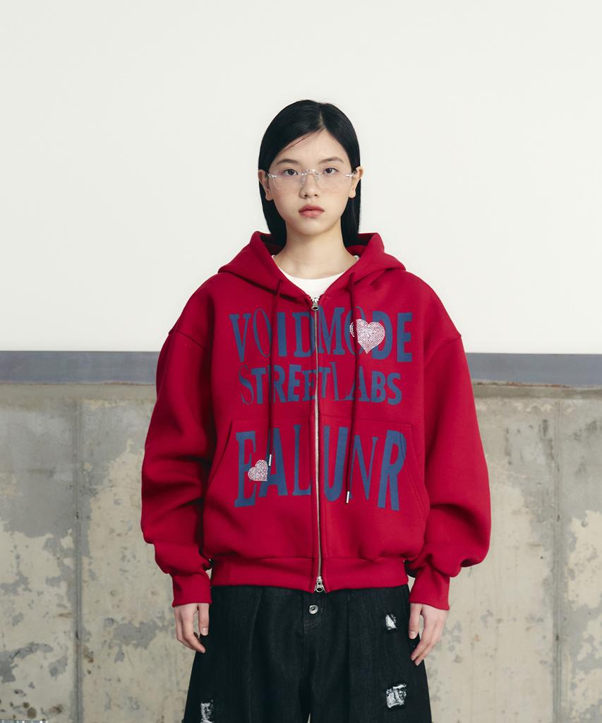 Unusedlab Heart Hotfix Zip-Up Hoodie [Red]