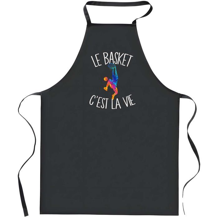Tablier de cuisine - Basket C'est la Vie - Noir - Coton résistant - Impression bretonne
