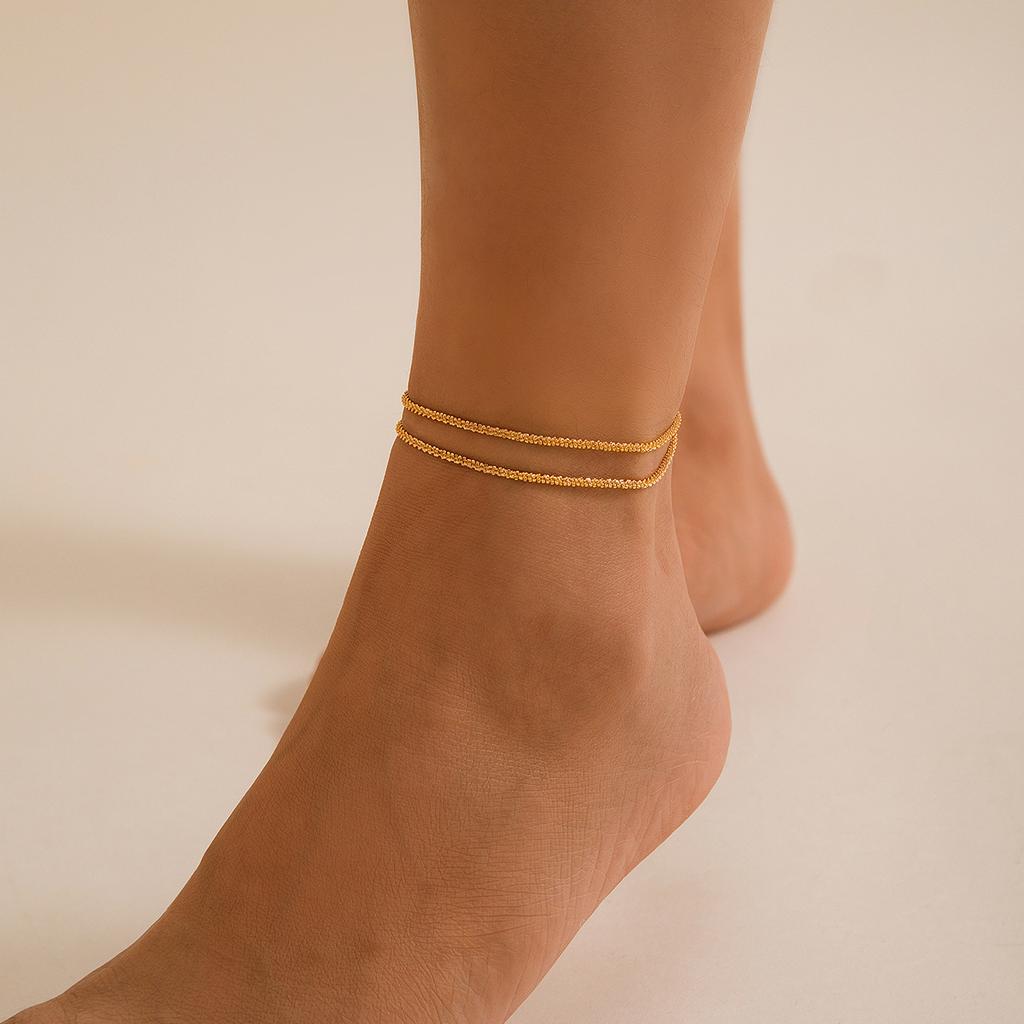 Sparkling Bare Chain Multi-Layer Ankle Chain, Simple Wind Winding Chain Anklet Women