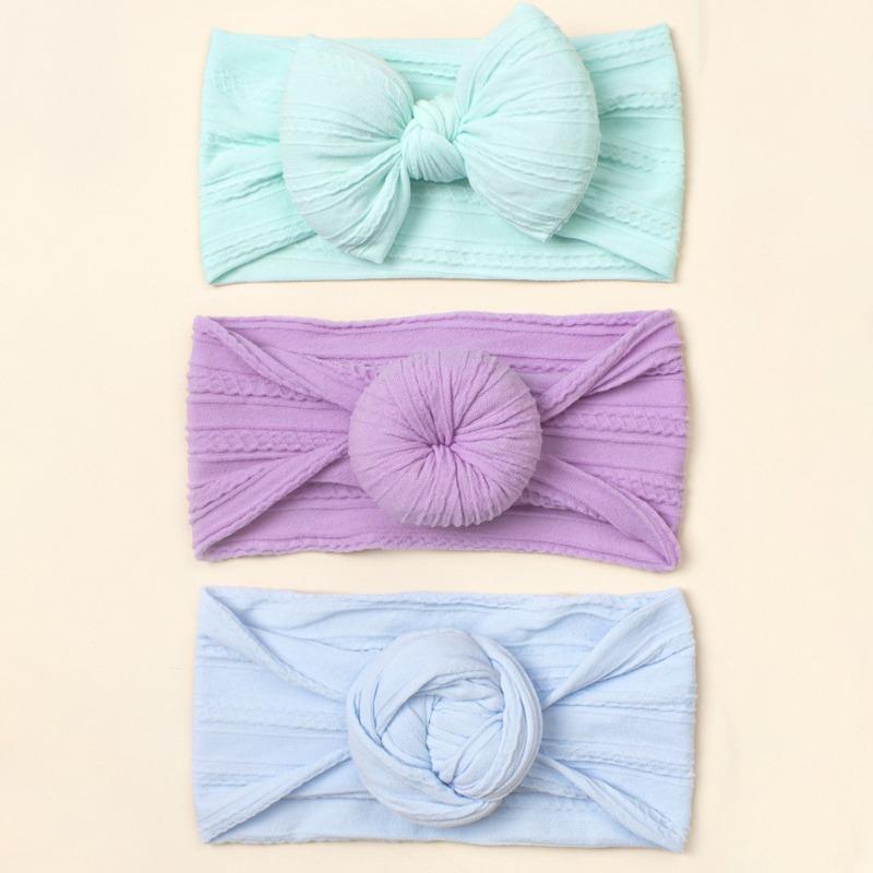 New children's hair accessories three-piece set, cute baby seamless wide headscarf, nylon bow baby headband