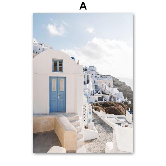 Santorini Sonne Zitronenbaum Vase Abstrakte Landschaft Poster und Drucke Wandkunst Leinwandmalerei Bilder Für Wohnzimmer Heimdekor