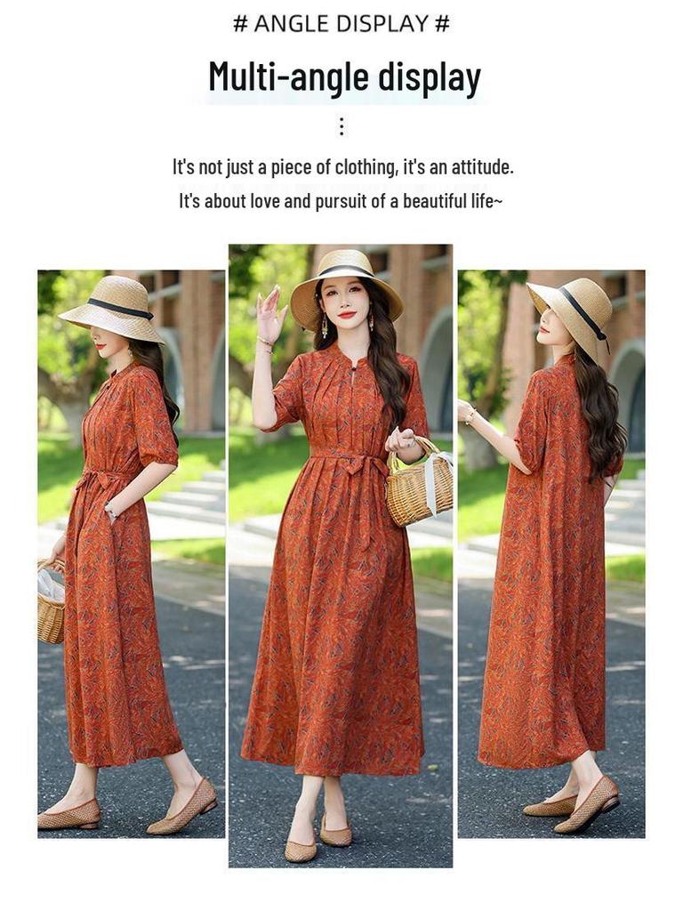 Kwiatowa Sukienka Midi Plus Size z Bawełny i Jedwabiu na Lato - Elegancki Chiński Styl