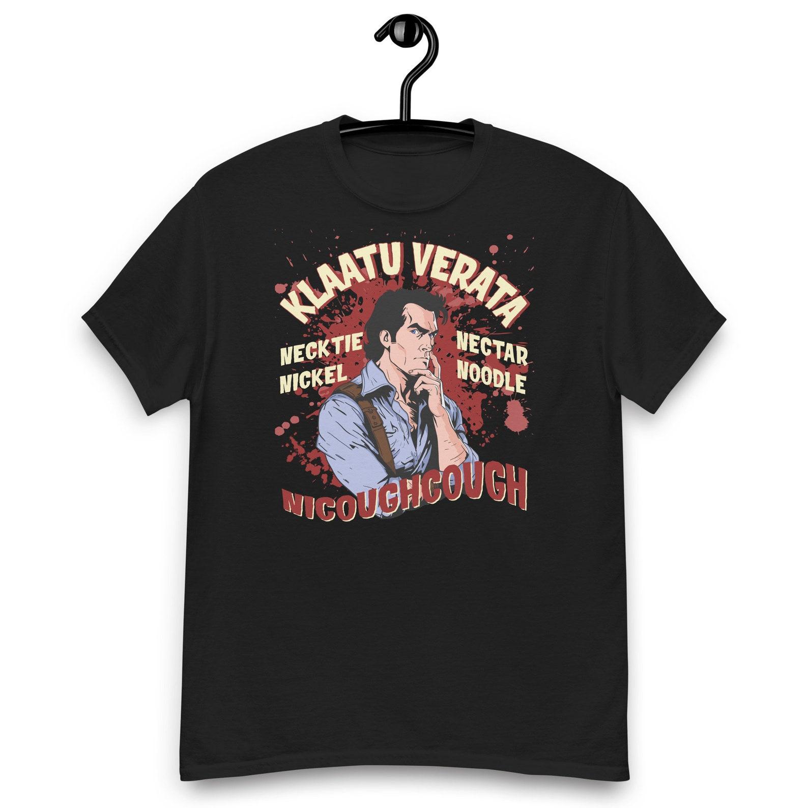 Evil Dead 2 - Ash Williams - Klaatu Verata Nikto Movie Quote T-shirt S