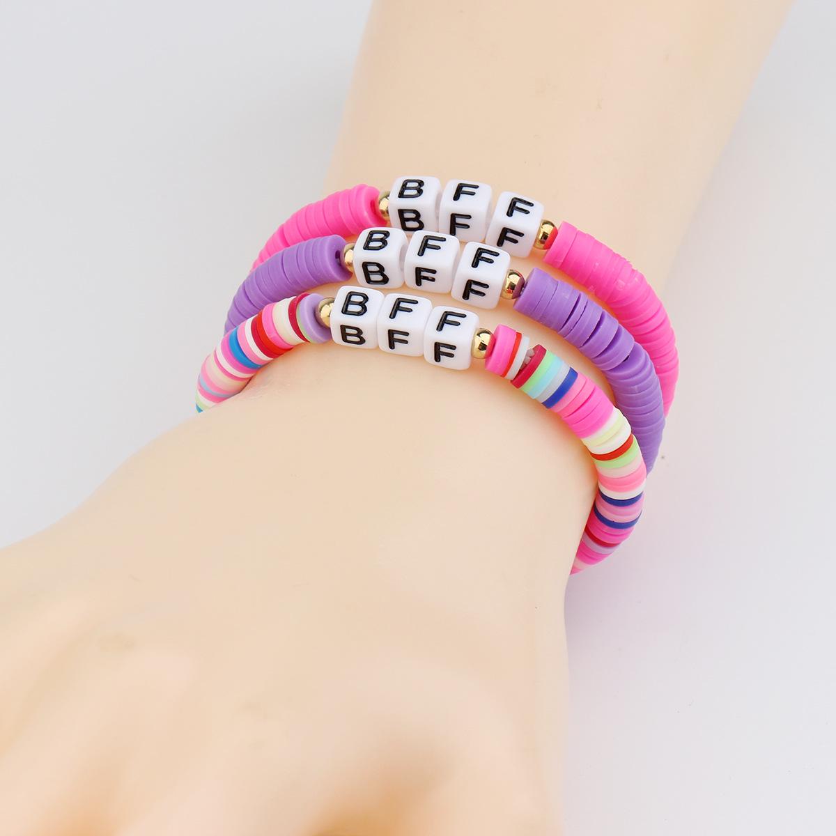 Colorful Bohemian BFF Friendship Bracelet Set with Beaded Letter Strips