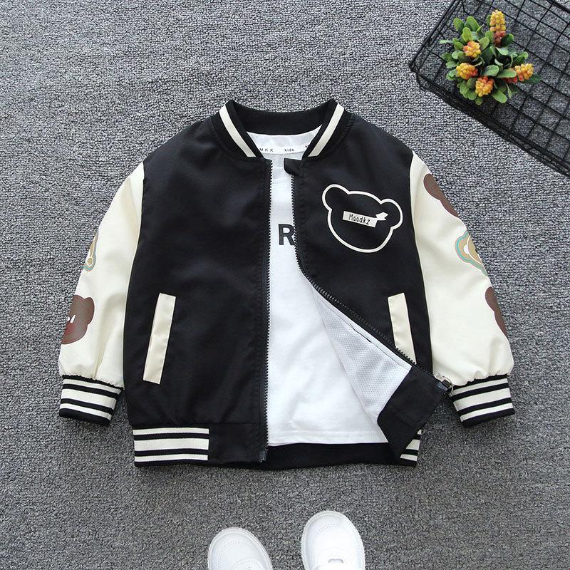 Giacca da baseball per bambini, autunno e primavera, con stampa di lettere e orsi, uniforme da baseball per bambini, abbigliamento sportivo