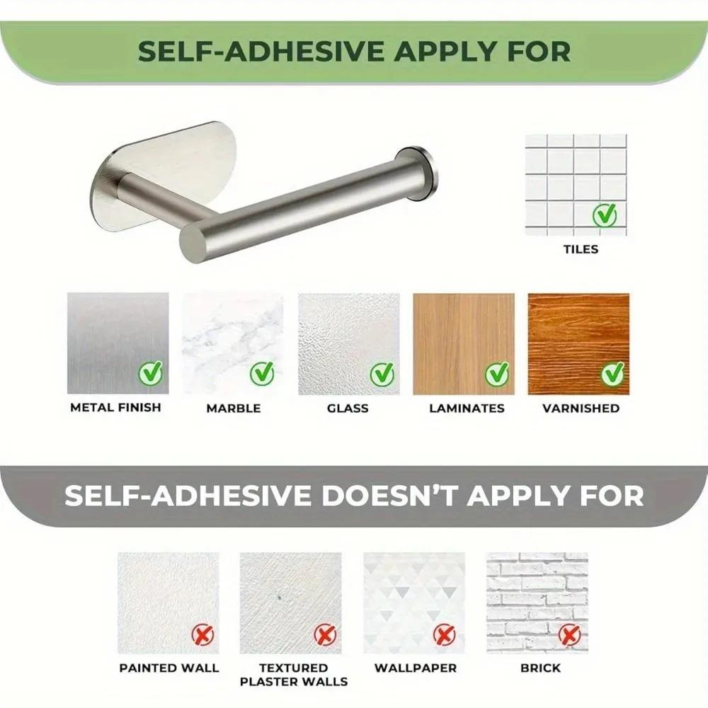 No Drill Stainless Steel Toilet Paper Holder Strong Adhesive Wall Mount Rustproof Bathroom Tissue Roll Dispenser Space Saving