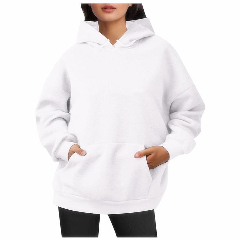 Women's European/American Style Casual Solid Color Plus Velvet Loose Hooded Sweatshirt for Autumn/Winter 2024