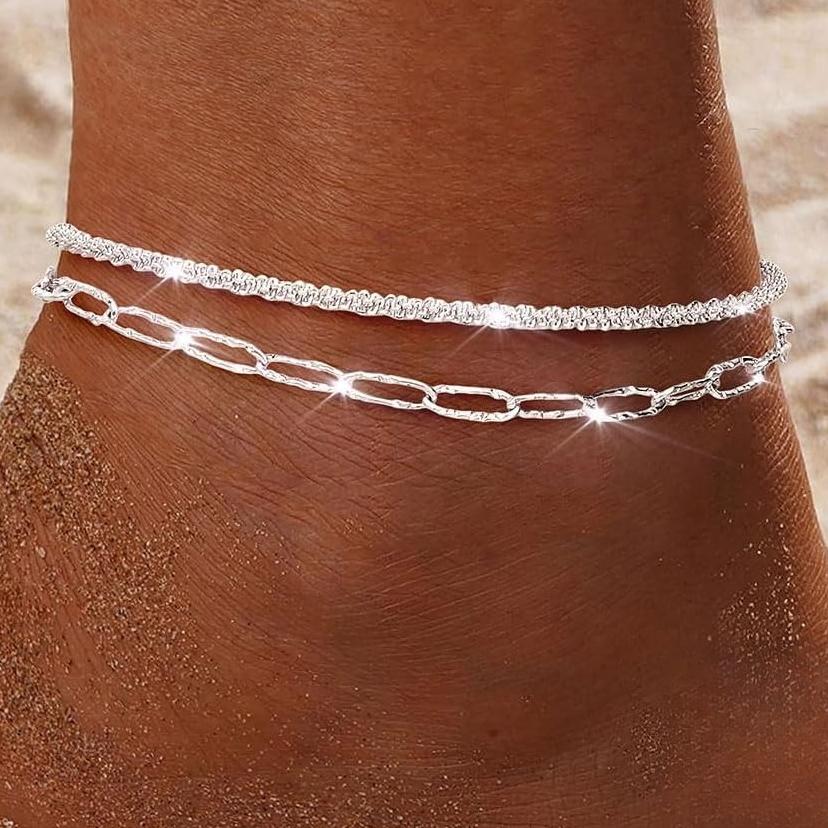 Bobisty Gold Plated Ankle Bracelets for Women Adjustable Anklets Waterproof Dainty Layered Ankle Chains Beaded Rope Link Beach