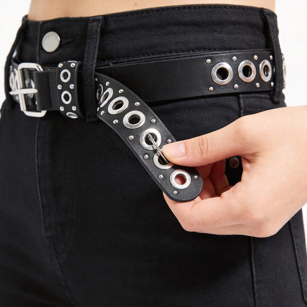Minimalist Punk Style Pu Belt With Rivet Detailing For Casual Wear 2024